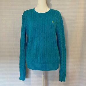 Ralph Lauren Teal 100% Cotton Timeless Classic Cable Knit Sweater Old Money XL